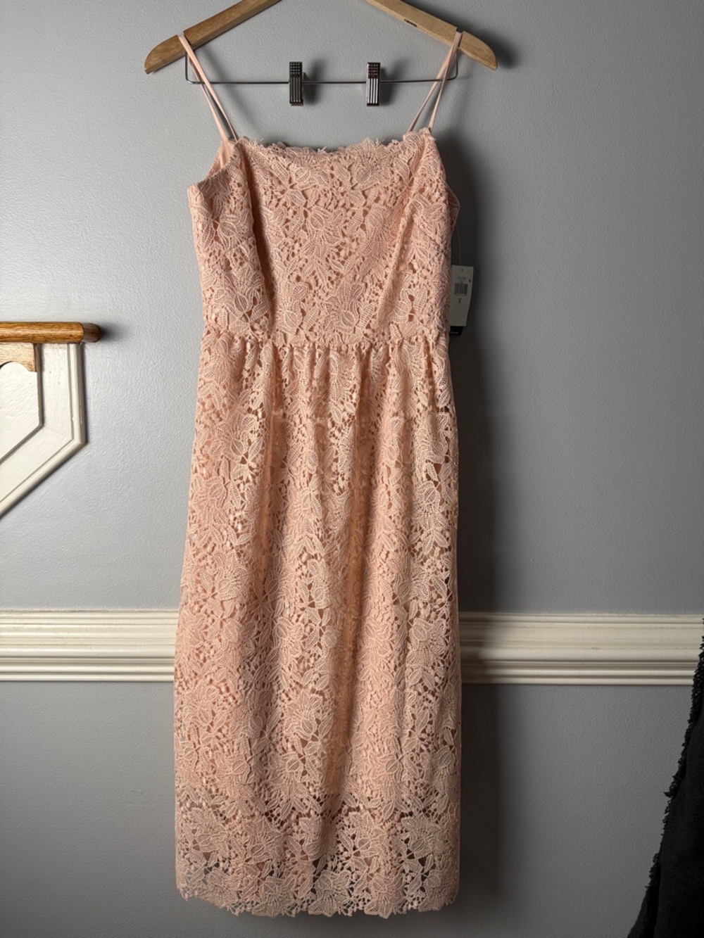 Ralph Lauren Blush Pink Lace Spaghetti-Strap Midi Dress
